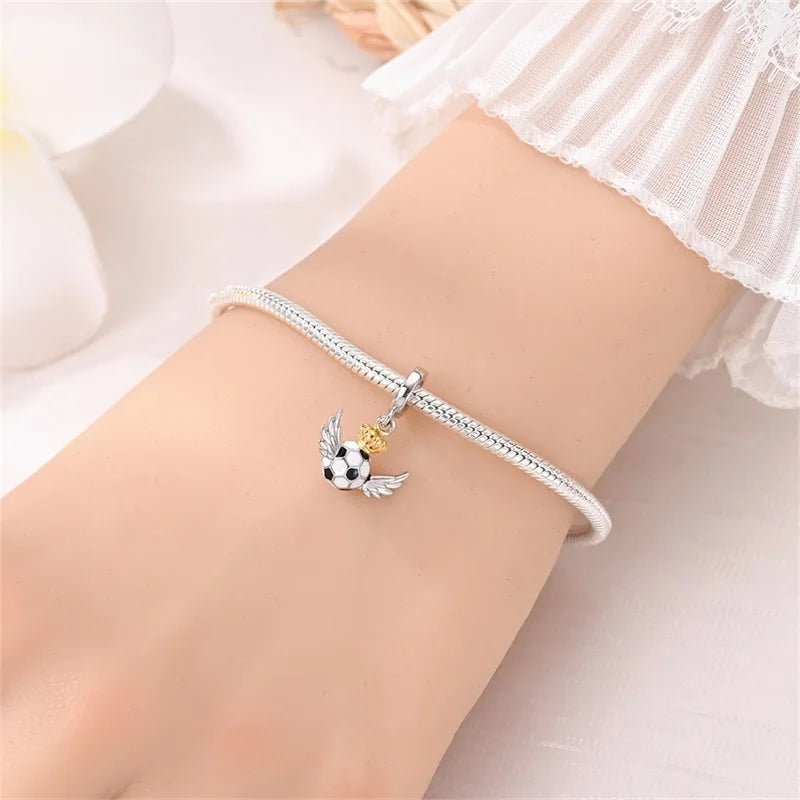 925 Sterling Silver Soccer Trophy Jersey Charm Beads – Fits 3mm Bracelets DIY Jewelry