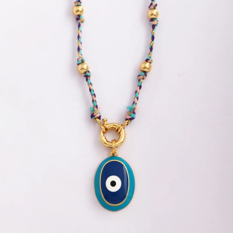 Star Celestial Evil Eye Beaded Necklace Boho Long Knot Cotton Cord Jewelry