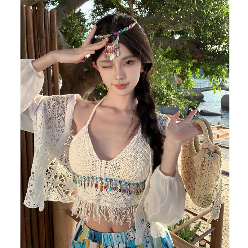 Vacation Style High Waist Wide Leg Pants – Thin Long Ethnic Print Pants for Beach & Holiday Wear