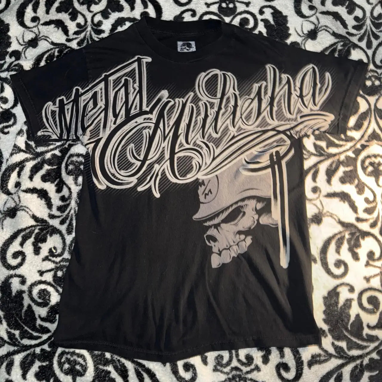 Vintage Avirex Black Short Sleeve T-Shirt | Rhinestone Double-Sided Print Retro Streetwear Top