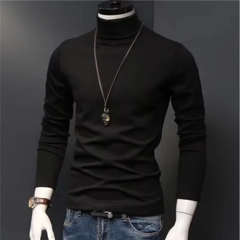Men’s Slim Fit Turtleneck Shirt | Fall/Winter Solid Black Long Sleeve Inner Wear