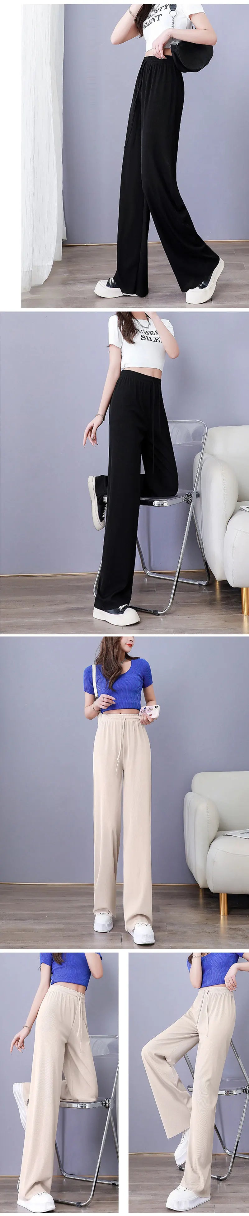 2025 Women’s Ice Silk Wide Leg Pants | High Waist Loose Straight Casual Trousers for Summer