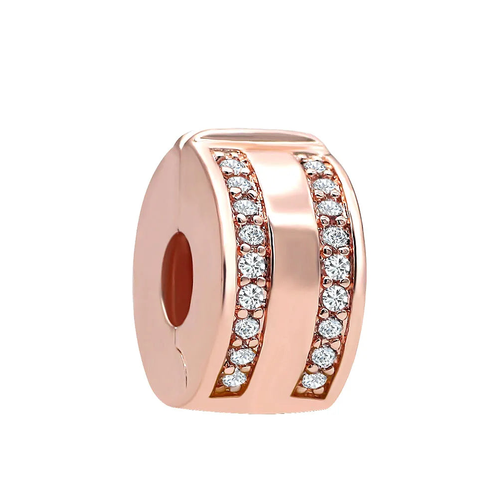 925 Sterling Silver Rose Gold Rabbit & Eiffel Tower Charm | Fit Original European Bracelet DIY Jewelry