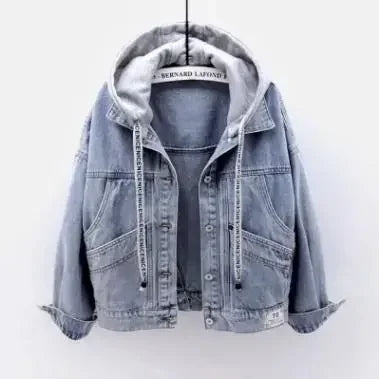 Women’s Hooded Denim Jacket | Patchwork Button Coat with Pockets Streetwear Outerwear 2025