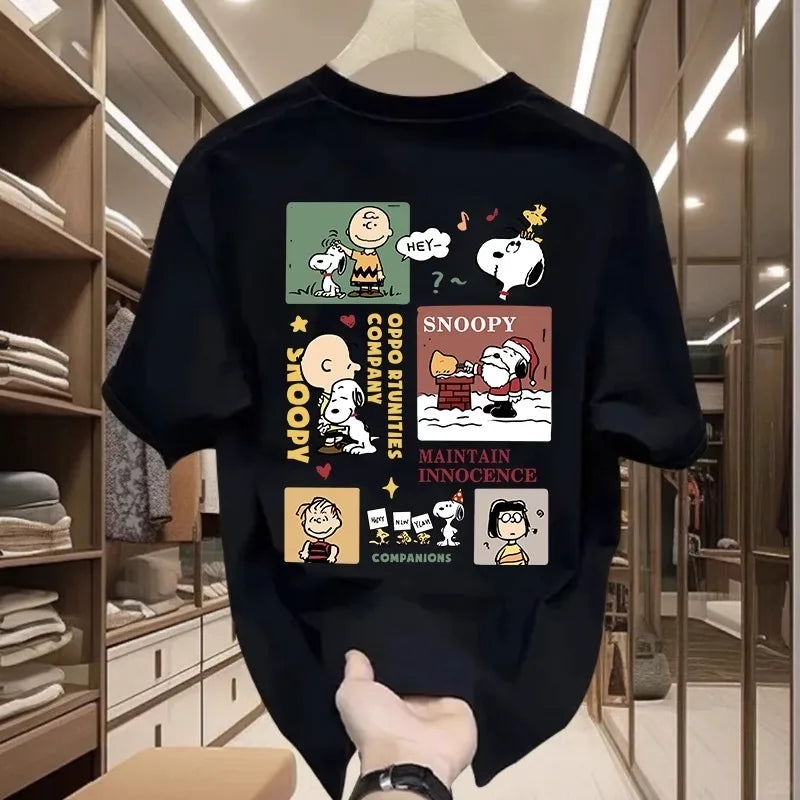 Large Cute Snoopy Cartoon Printed Cotton T-Shirt – Unisex Summer Streetwear Loose Fit Couple Top 🐶👕