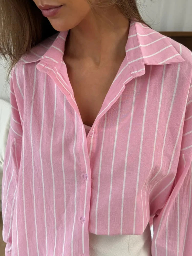2025 Women’s Summer Striped Long Sleeve Shirt – Lazy Casual Breathable Cardigan Top