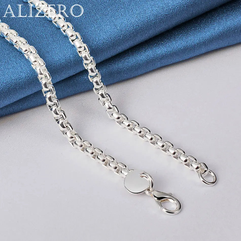 ALIZERO 925 Sterling Silver 4mm Round Box Chain Necklace for Men & Women – Fashion, Party & Daily Wear Jewelry