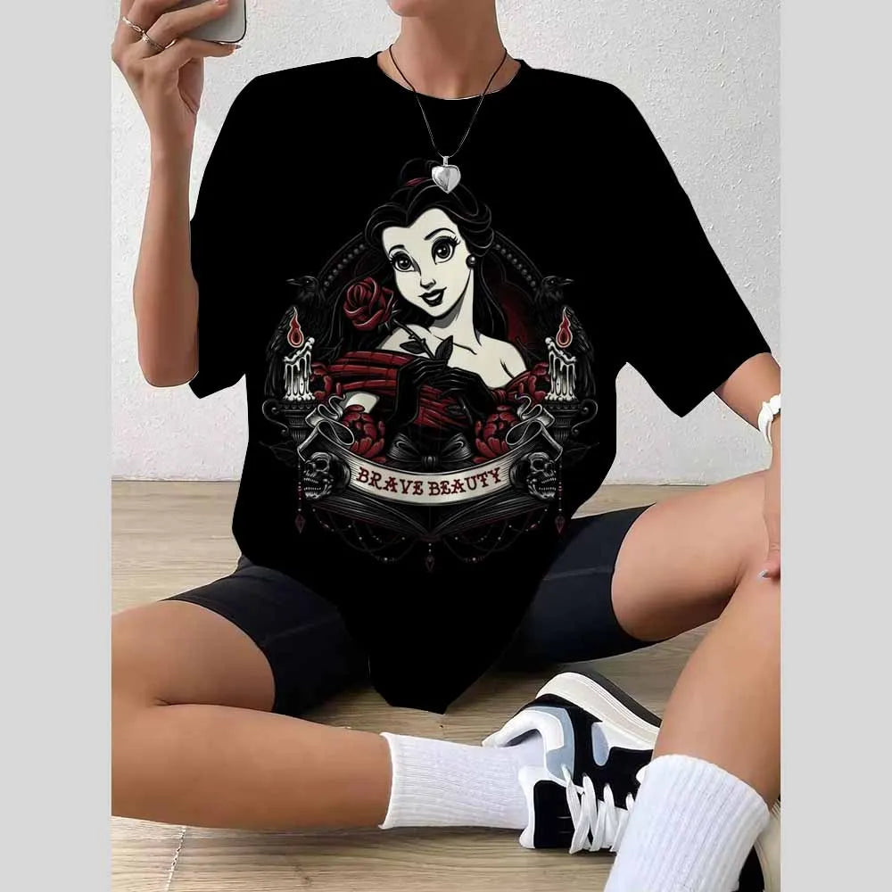 Women’s 2025 Trend Top – 3D Disney Princess Print T-Shirt / Blouse Fashionable Summer 👗✨