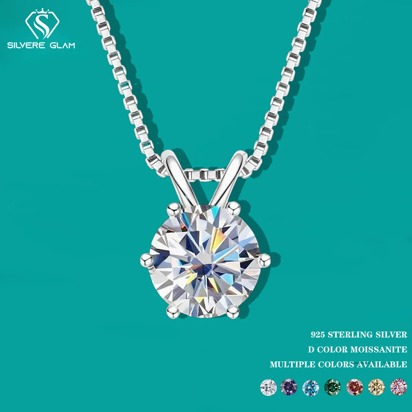 TY 1ct Moissanite Pendant Necklace – S925 Sterling Silver Solitaire Chain for Women