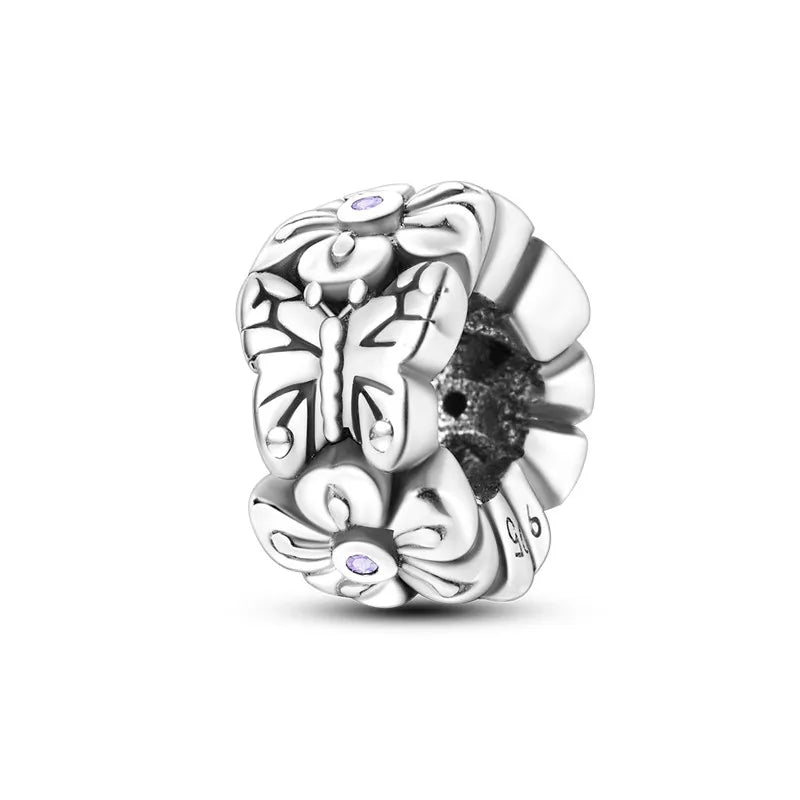 925 Sterling Silver Inlaid Zircon Love Heart & Snake Dangle Charm – Fits Original Pandora Bracelet, Women’s Jewelry Pendant Bead