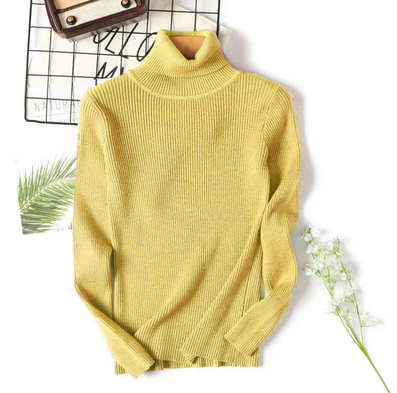 Women’s Knitted Turtleneck Sweater | Autumn Winter Slim Fit Ribbed Polo-Neck Jumper Pullover