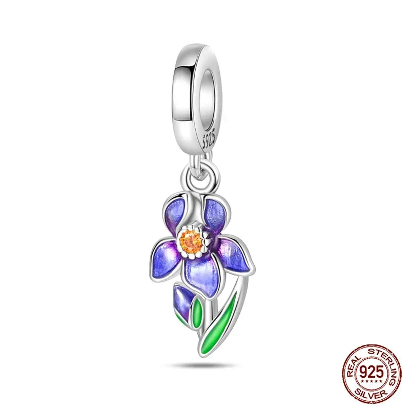 925 Sterling Silver Classic Purple Retro Heart Charm | Lotus Angel Beads for Bracelet & Necklace DIY Jewelry