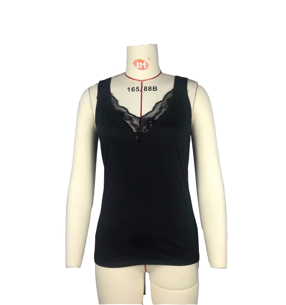 Women’s Summer V-Neck Tank Top | Casual Solid Color Lace Sleeveless Slim Shirt | Sexy Slim Fit Top