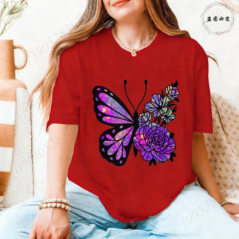 Women's Butterfly Flower Graphic T-Shirt – Aesthetic Short Sleeve Casual Summer Tee 2026 🦋🌸