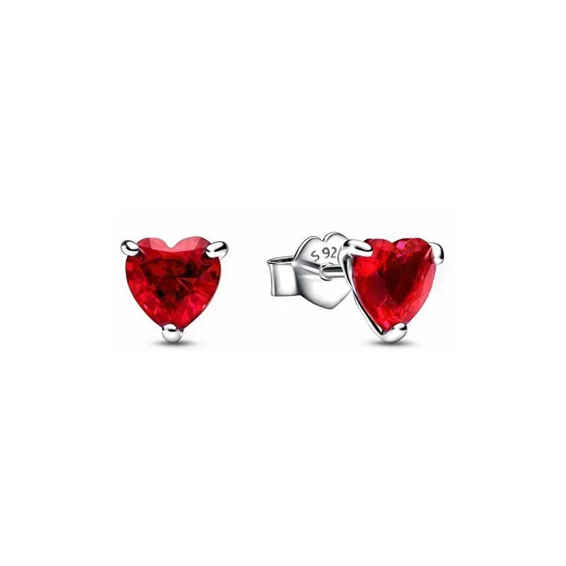 925 Sterling Silver Red Heart-shaped Ring Necklace Bracelet | Luxury Charm Jewelry for Women | DIY Party Gift Collection