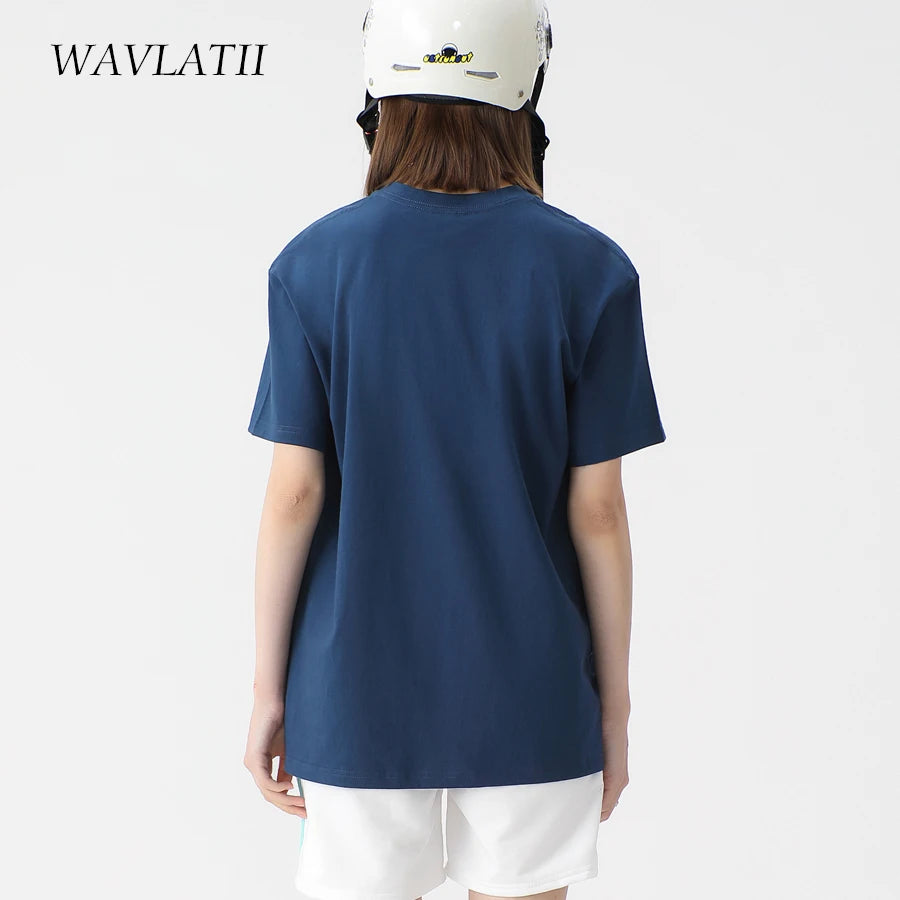 WAVLATII 100% Cotton Solid T-Shirts for Women | Oversized Casual Summer Tees | Pink & White Short Sleeve Tops WT2401