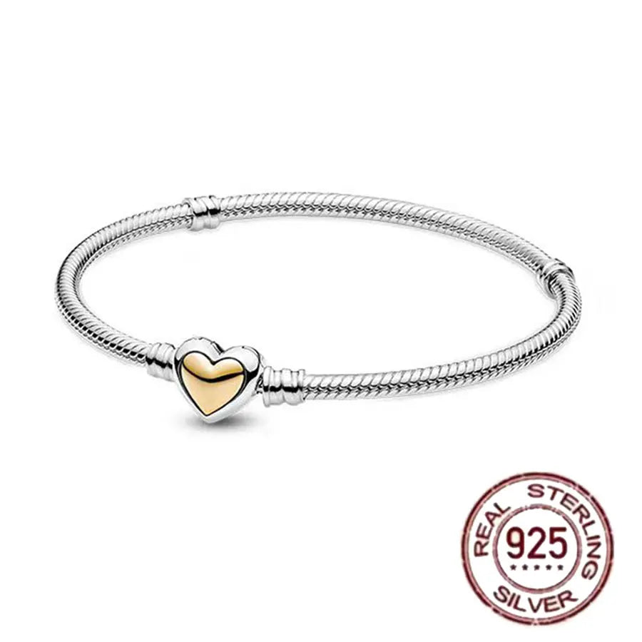 100% 925 Sterling Silver Heart Crown Snake Chain Bracelet | Women’s Fashion DIY Charm Bracelet – Original Fit