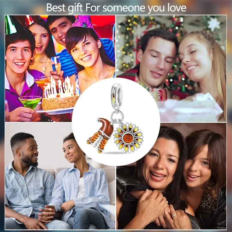 925 Sterling Silver Squirrel & Maple Leaf Charm | Shiny Zircon Autumn Beads Fit Pandora Bracelet DIY Jewelry