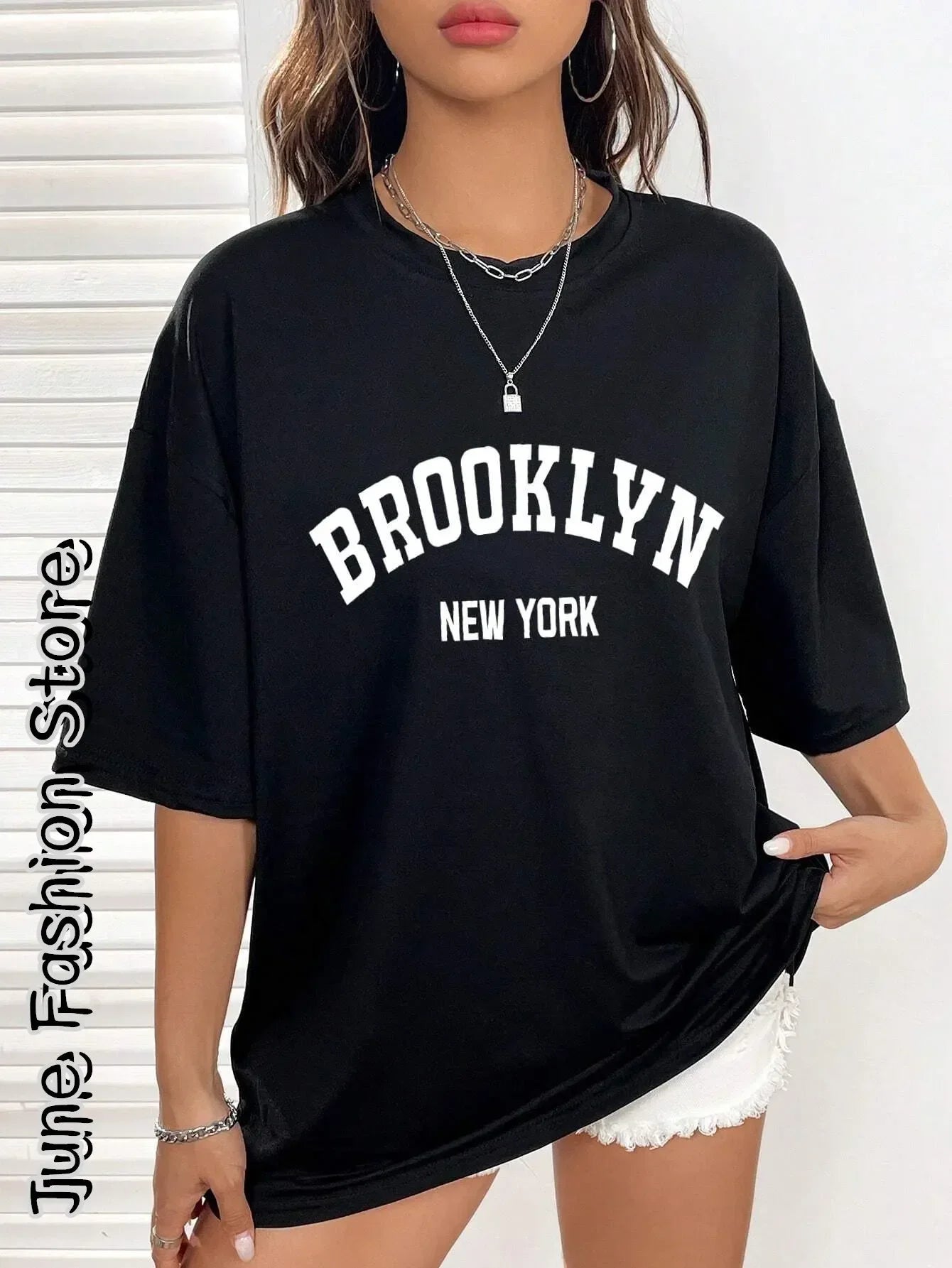 Women’s Round Neck Letter Print T-Shirt | Casual Streetwear Brooklyn New York Retro Summer Top