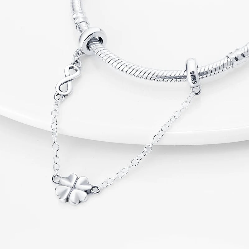 925 Sterling Silver Silicone Spacer Beads & Safety Chain | Clasp Charms Fit Original Pandora 3mm Bracelet – Women’s Jewelry