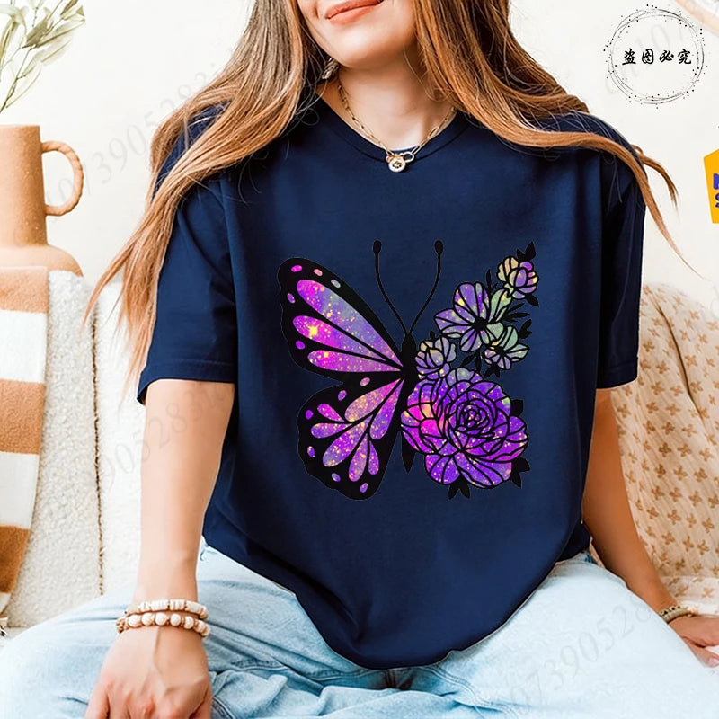 Women's Butterfly Flower Graphic T-Shirt – Aesthetic Short Sleeve Casual Summer Tee 2026 🦋🌸