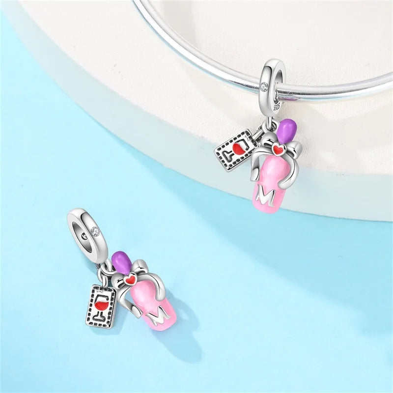 Original 925 Sterling Silver Luminous Lantern & Magic Cat Charm Bead | Glowing Angel Jungle Pendant for Bracelet Jewelry