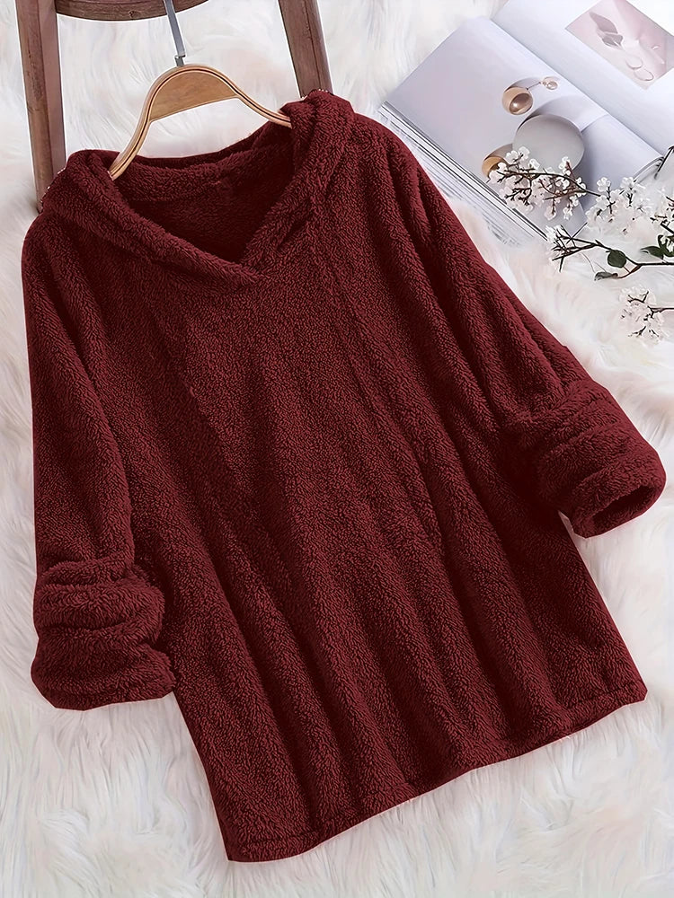 Women’s Fleece Solid Color Hoodie | Warm Casual Hooded Sweatshirt for Autumn & Winter 2024