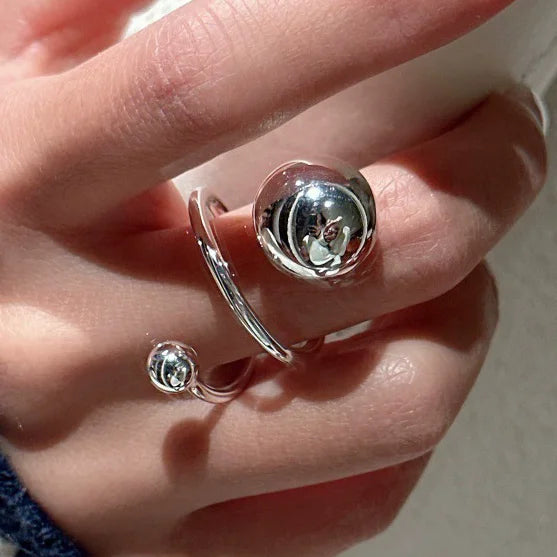 Sam Panda 925 Sterling Silver Adjustable Chain Ring | Vintage Open Finger Ring for Women & Men | Fine Jewelry Gift