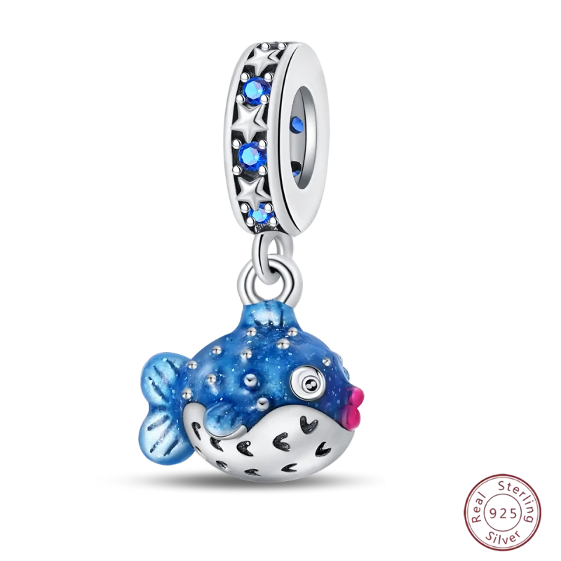 925 Sterling Silver Blue Zircon Ocean Shell Beaded Pendant | Fit Original 3mm Bracelet Women’s Fine Jewelry