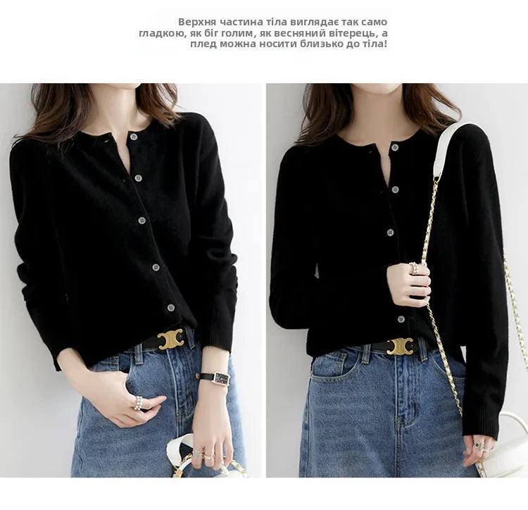 Off-Season Knitted Open Cardigan – Women’s Loose Round Neck Outerwear | Large Size Sweater for Spring & Autumn
