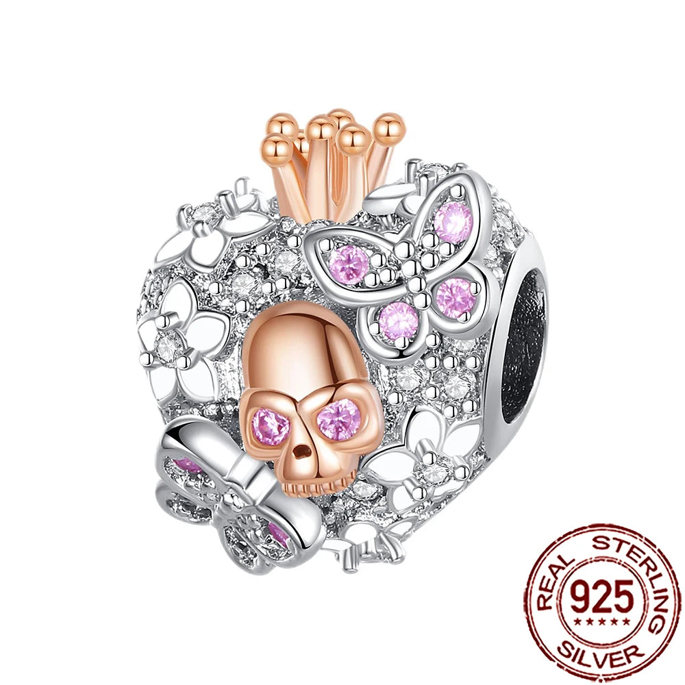 Gothic 925 Sterling Silver Grim Reaper Skull Charm Bead Fit Pandora Bracelet