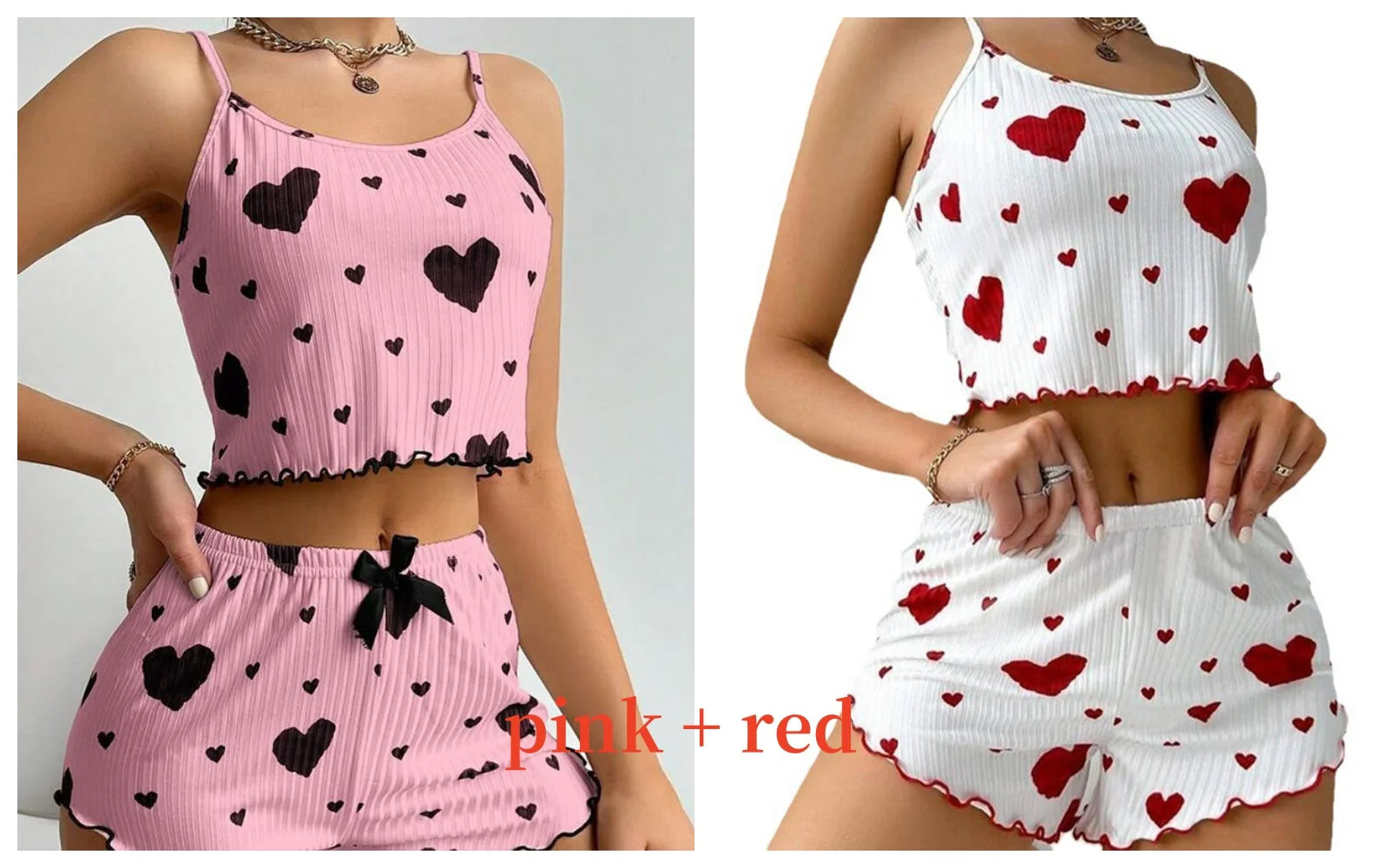 Women’s 2-Piece Pajamas Set – Short Tank Top & Shorts Sleepwear, Soft Casual Ventilated Loungewear with Love Print
