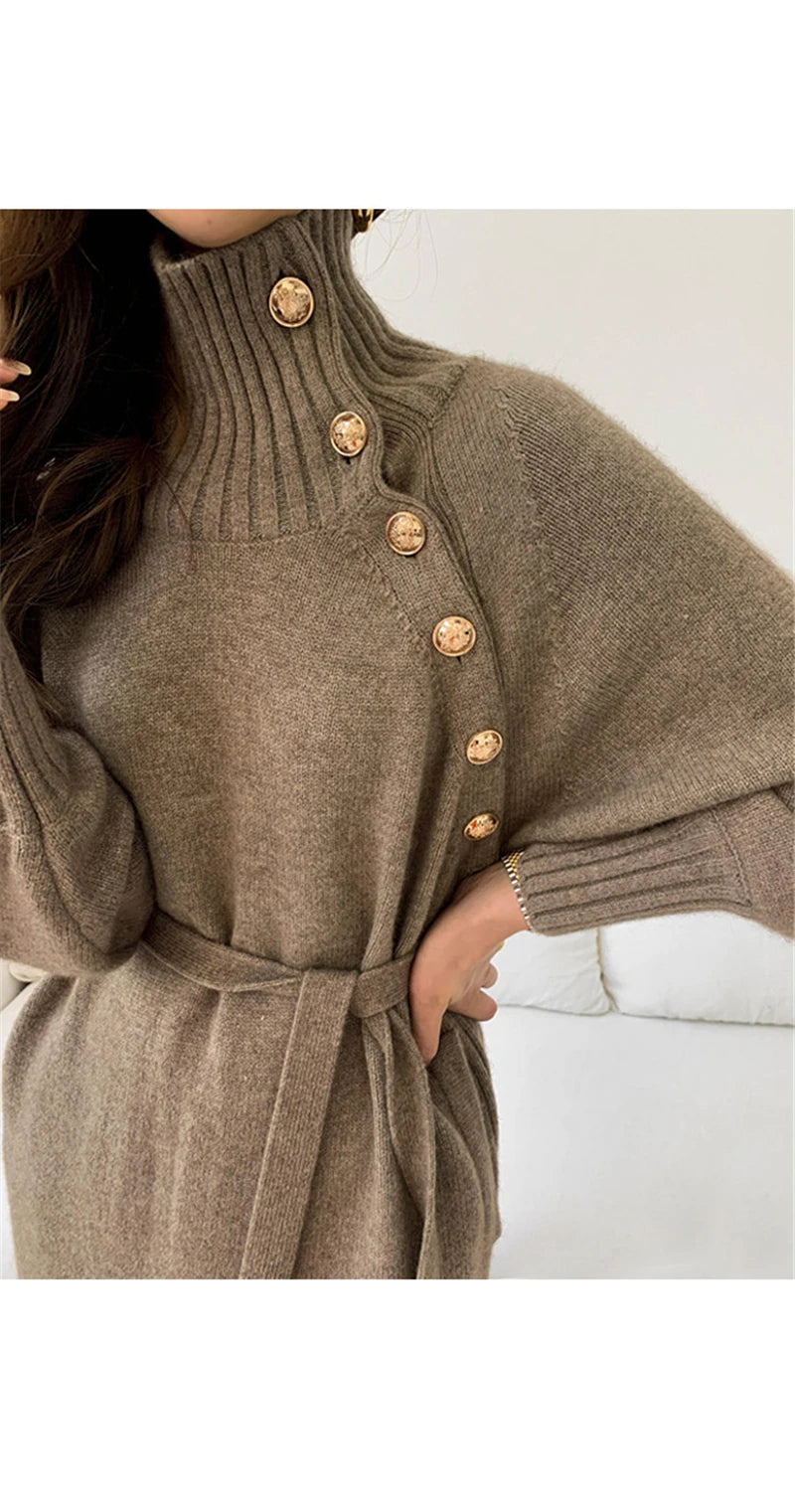 Autumn Winter Women's Knitted Midi Dress 🧶 Luxury Base Layer Ladylike Camere Inner Match Dress ❄️ Elegant Cozy Fashion