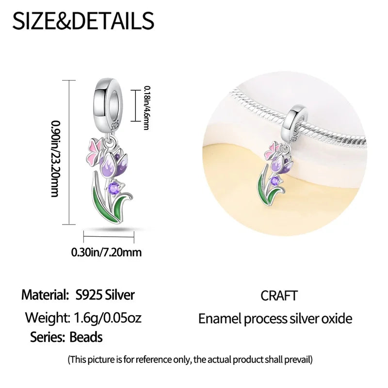 2025 925 Silver Daisy Tulip Pansy Flower Charms Bead | Fit 3mm Original Bracelets DIY Jewelry Gift