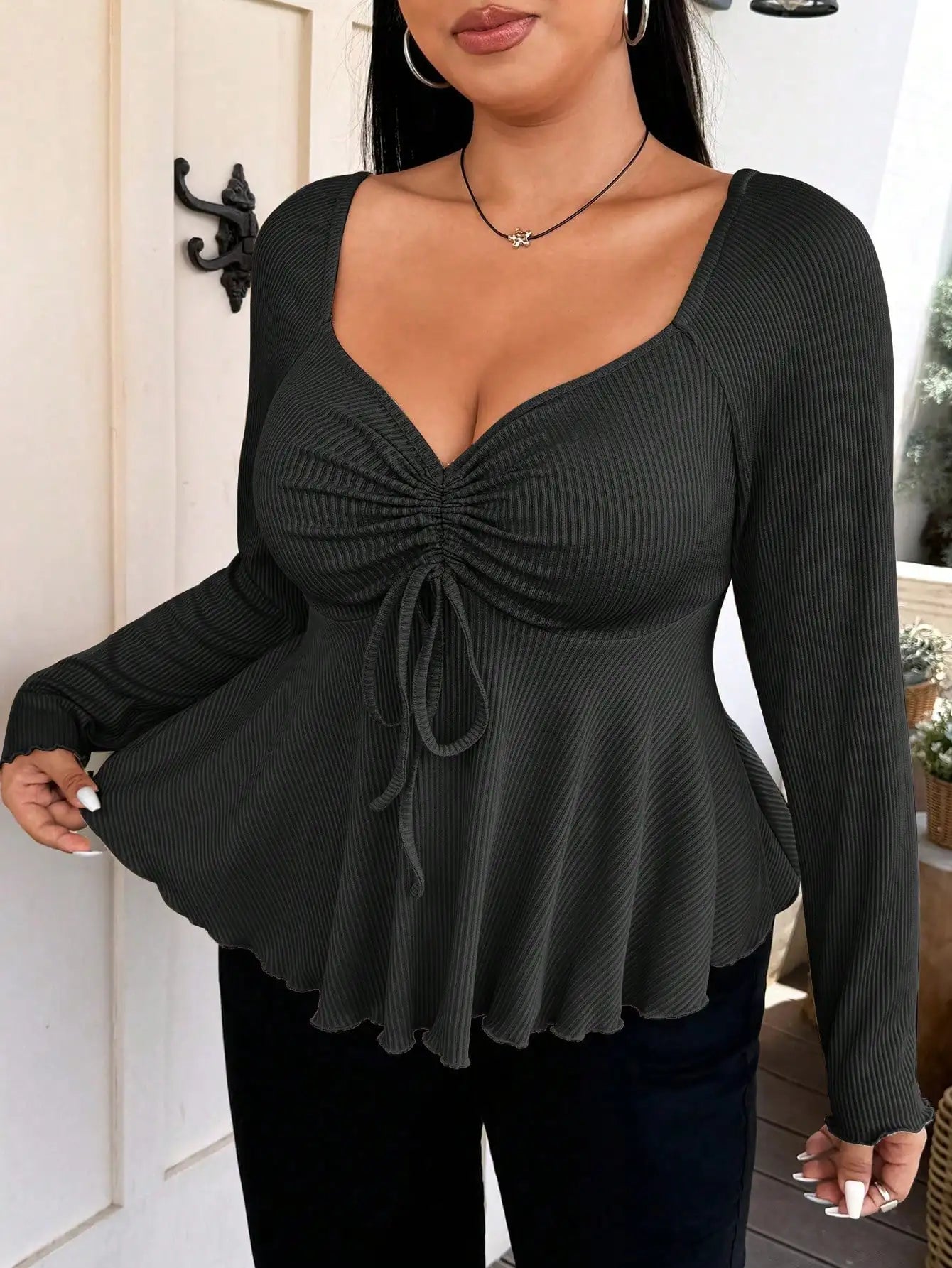 Elegant Plus Size Women’s Autumn & Winter T-Shirt – Solid Color Warm Fashion Top 🍂✨