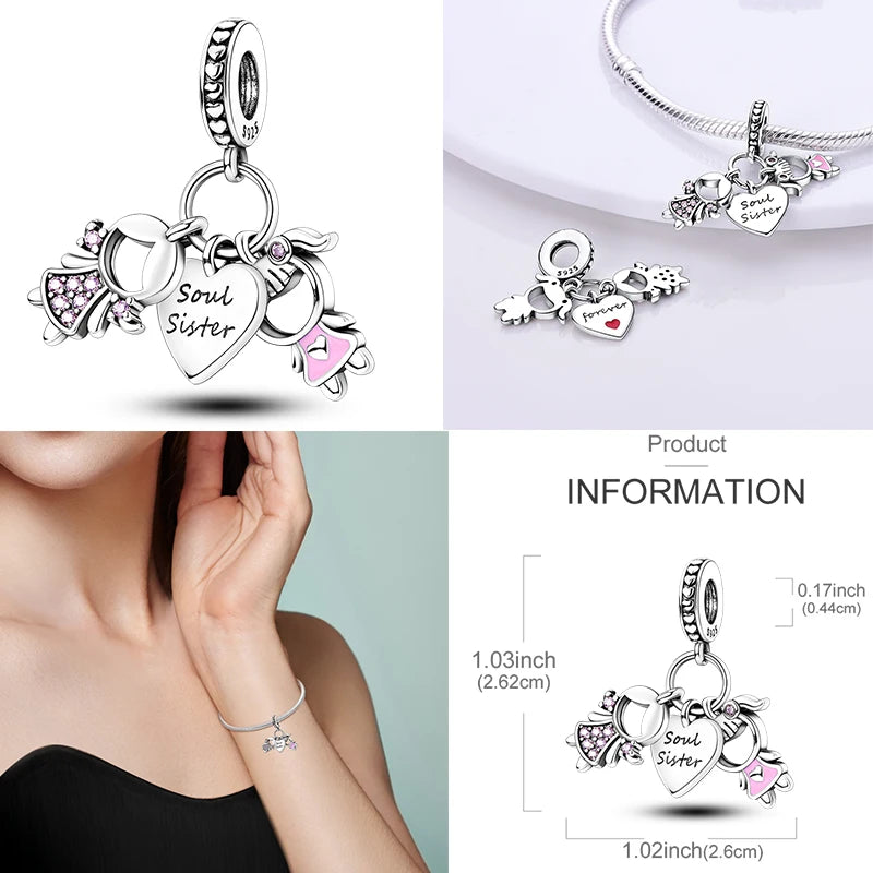 Original 925 Sterling Silver Girls Charms | Love Heart & Family Bead Pendant for Bracelets, Women’s Jewelry Gift