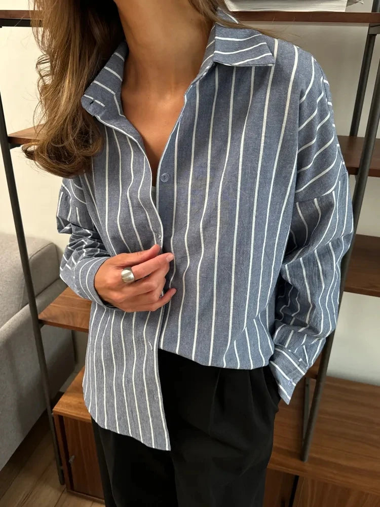 2025 Women’s Summer Striped Long Sleeve Shirt – Lazy Casual Breathable Cardigan Top