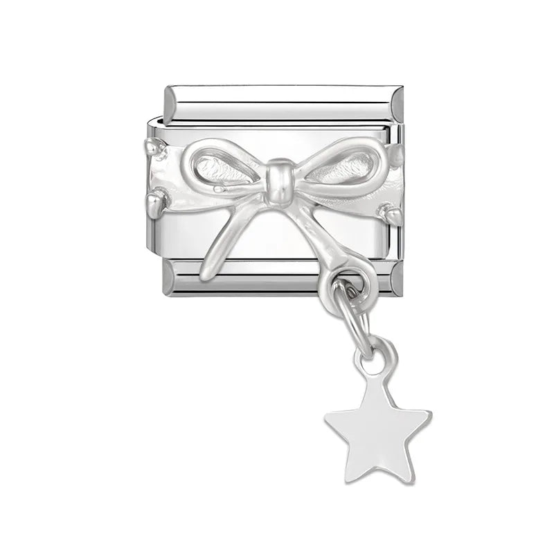 2025 Original Zircon Bow Knot Star Cherry Italian Charm | Stainless Steel 9mm Links DIY Modular Bracelet Jewelry Wholesale