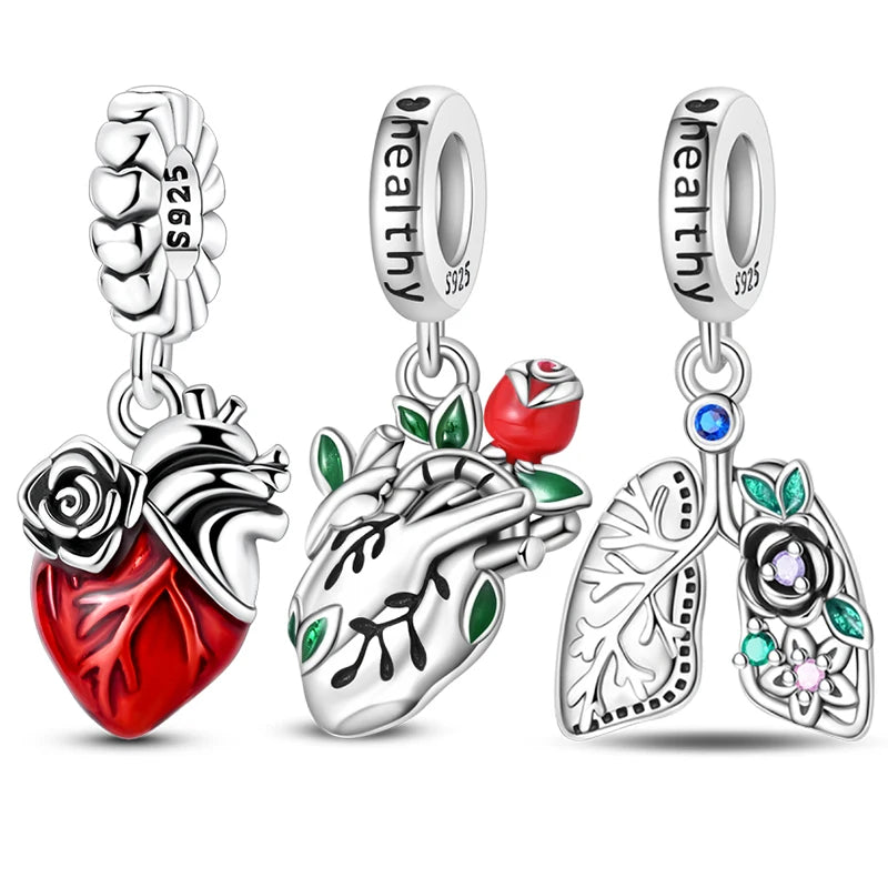 Hot Sale 925 Sterling Silver Heart Lung Rose Pendant Charm for Women – Fits Original Bracelet & Necklace