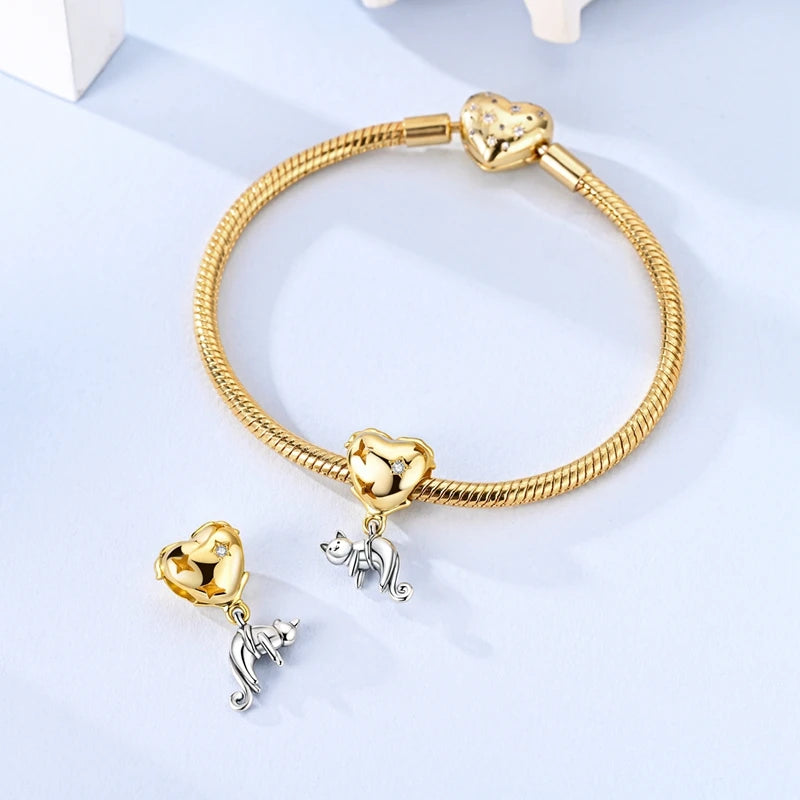 925 Sterling Silver Luminous Golden Firefly Charms | Sparkling Bee & Cat Dangle Beads Fit Original Bracelet DIY Jewelry Gift