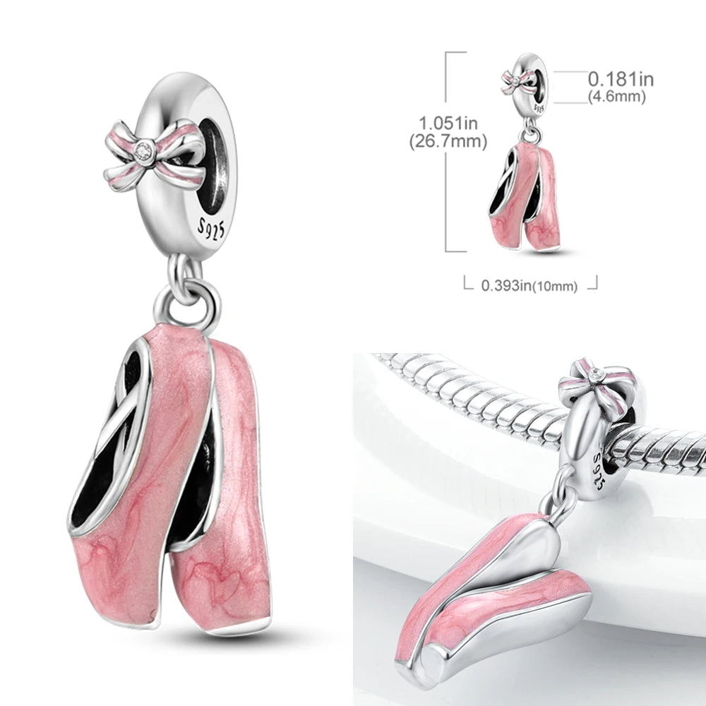 Fit Original Bangle 925 Silver Ballet Dancer Charm | Dancing Shoes Beads Pendant for Bracelet & Necklace DIY Jewelry Gift