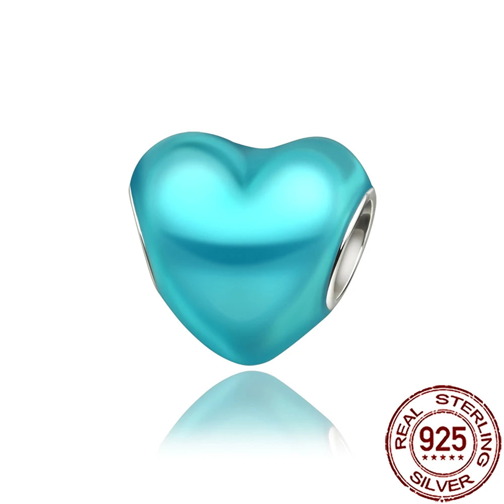 2025 New 925 Sterling Silver Colorful Shine Heart Charm Beads | Fit Snake Chain Bracelet & Necklace Women DIY Jewelry
