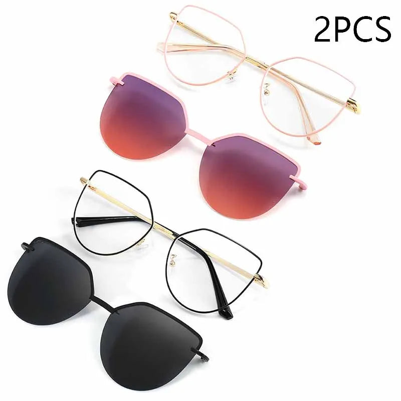 Cat Eye Flip-On Sunglasses for Women – Anti Blue Light Eyeglass Frames with Polarized Magnetic Clip | Ladies Fashion Computer Eyeglasses 7002