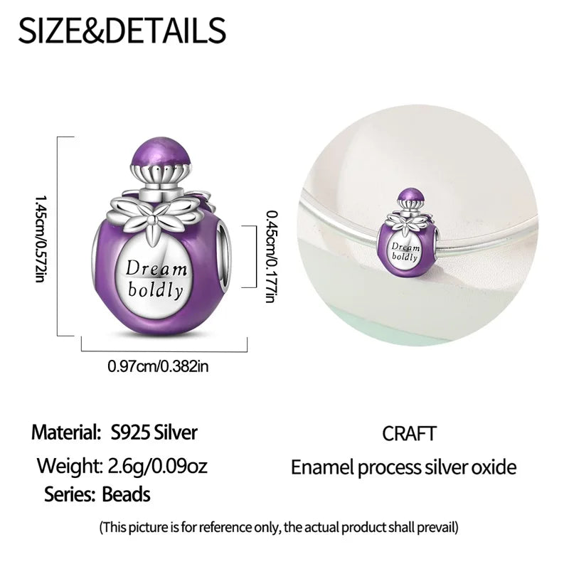 925 Sterling Silver Purple Flower & Butterfly Dangle Charm | Bead for 4MM Bracelet or Necklace DIY Jewelry Gift