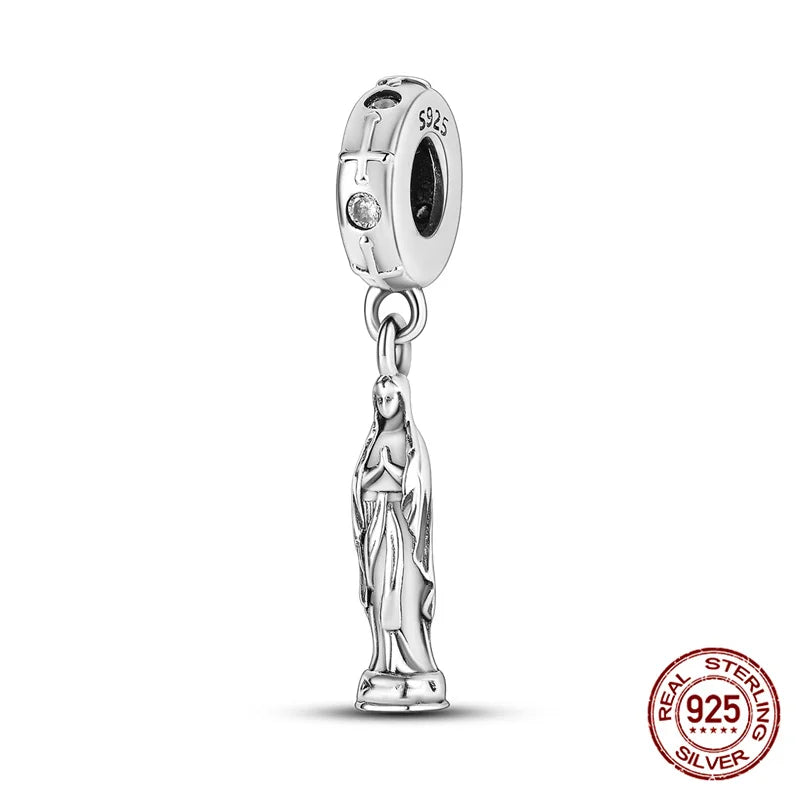 Hot Bible Cross Pink Zircon Charm – 925 Sterling Silver DIY Bracelet for Women