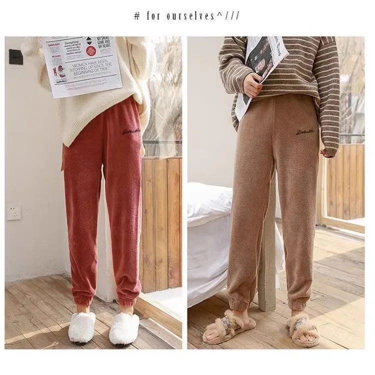 Thickened Coral Fleece Sweatwear Set 🧥 Unisex Warm Home Clothes ❄️ Sports Outfit Long Sleeve Round Neck Pajamas 👕