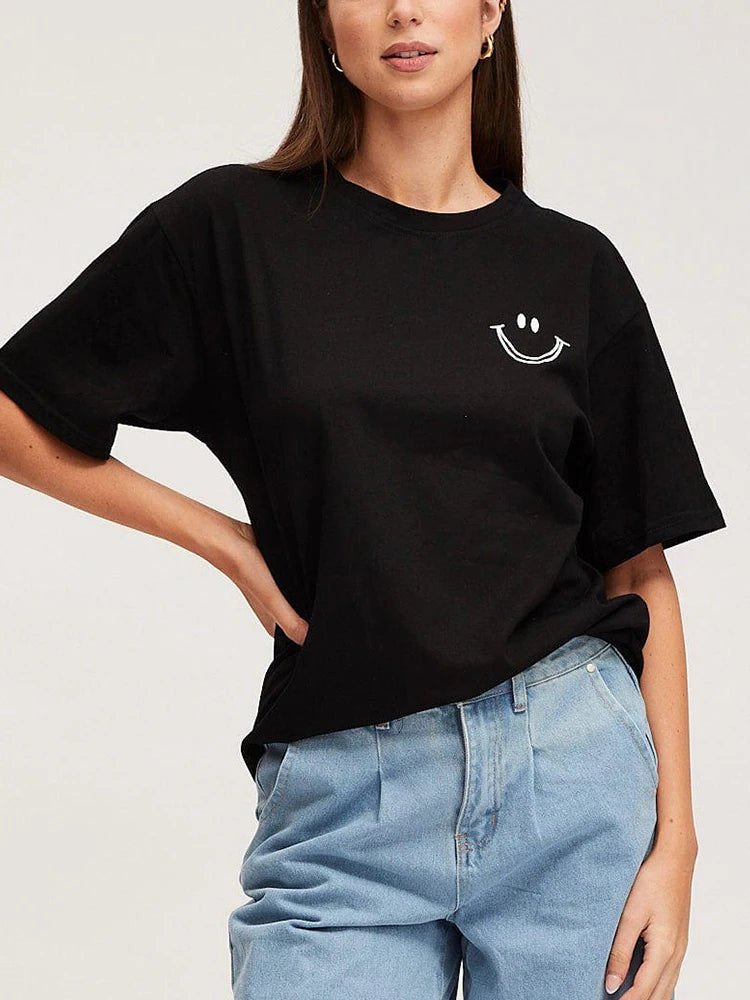 Plus Size Women’s 2025 Cartoon Pattern Drop Shoulder T-Shirt – Polyester Casual & Office Top 🐱✨