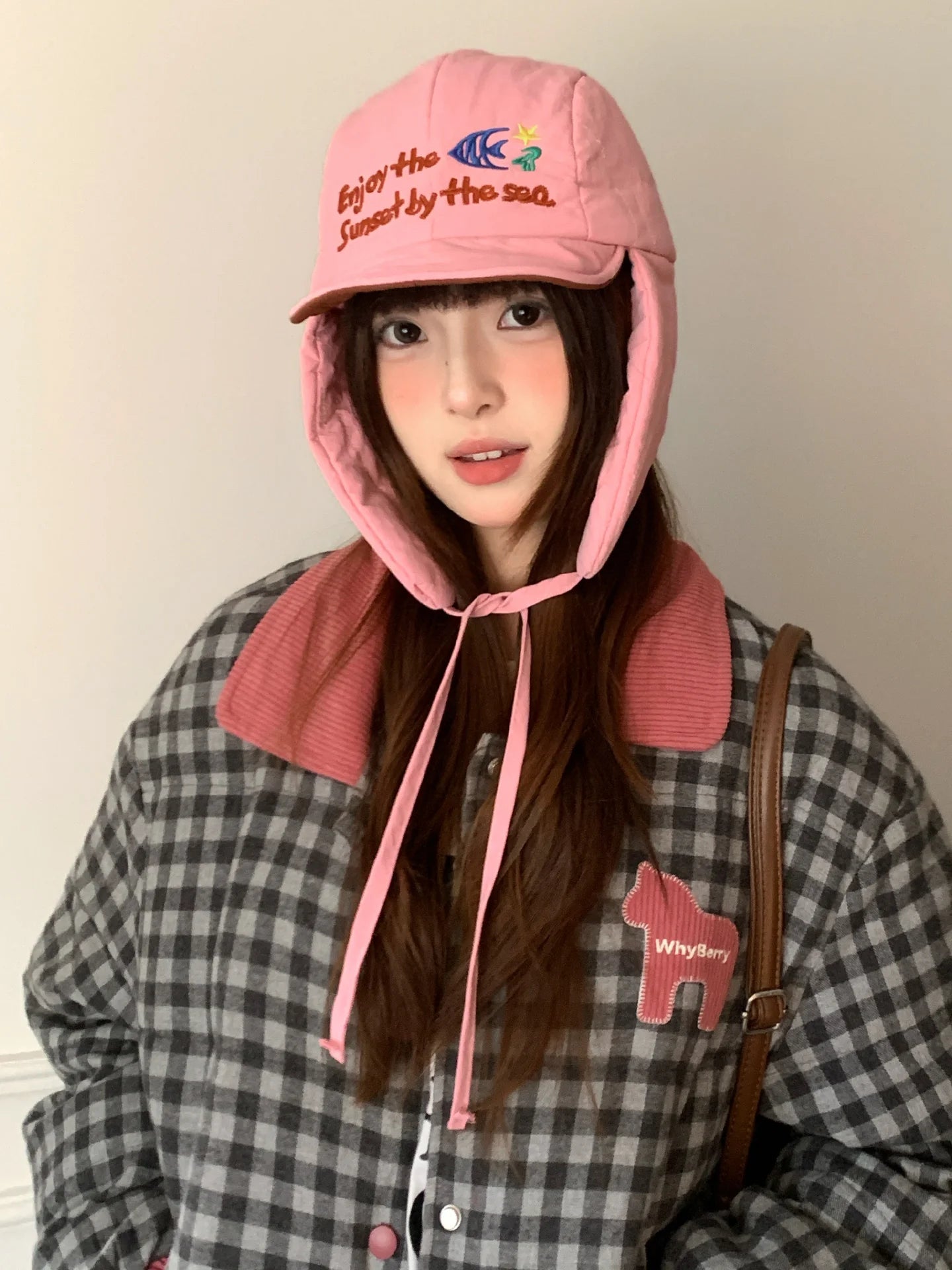 Korean Cute Alphabet Embroidery Thickened Lei Feng Hat Women's Winter Outdoor Cycling Warm Ear Hat Ski Hat