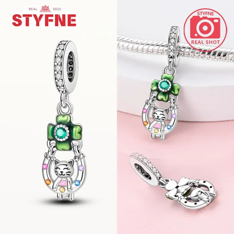 925 Sterling Silver Lucky Eye & Four Leaf Clover Charms – S925 Beads Fit Pandora Bracelet DIY Jewelry Gift for Women