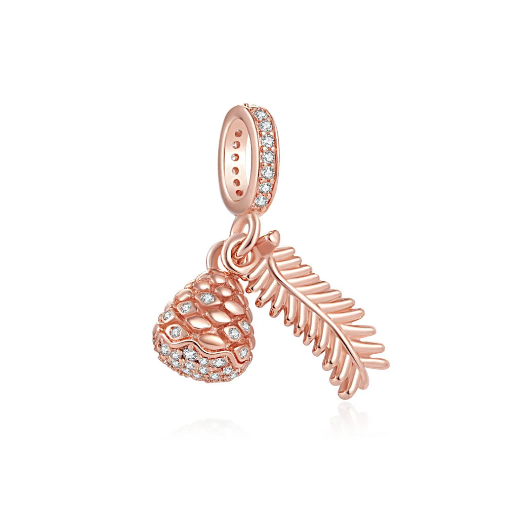 Hot Selling Rose Gold Firefly & Key Pendant Bead | 925 Sterling Silver Charm for Original European Bracelet